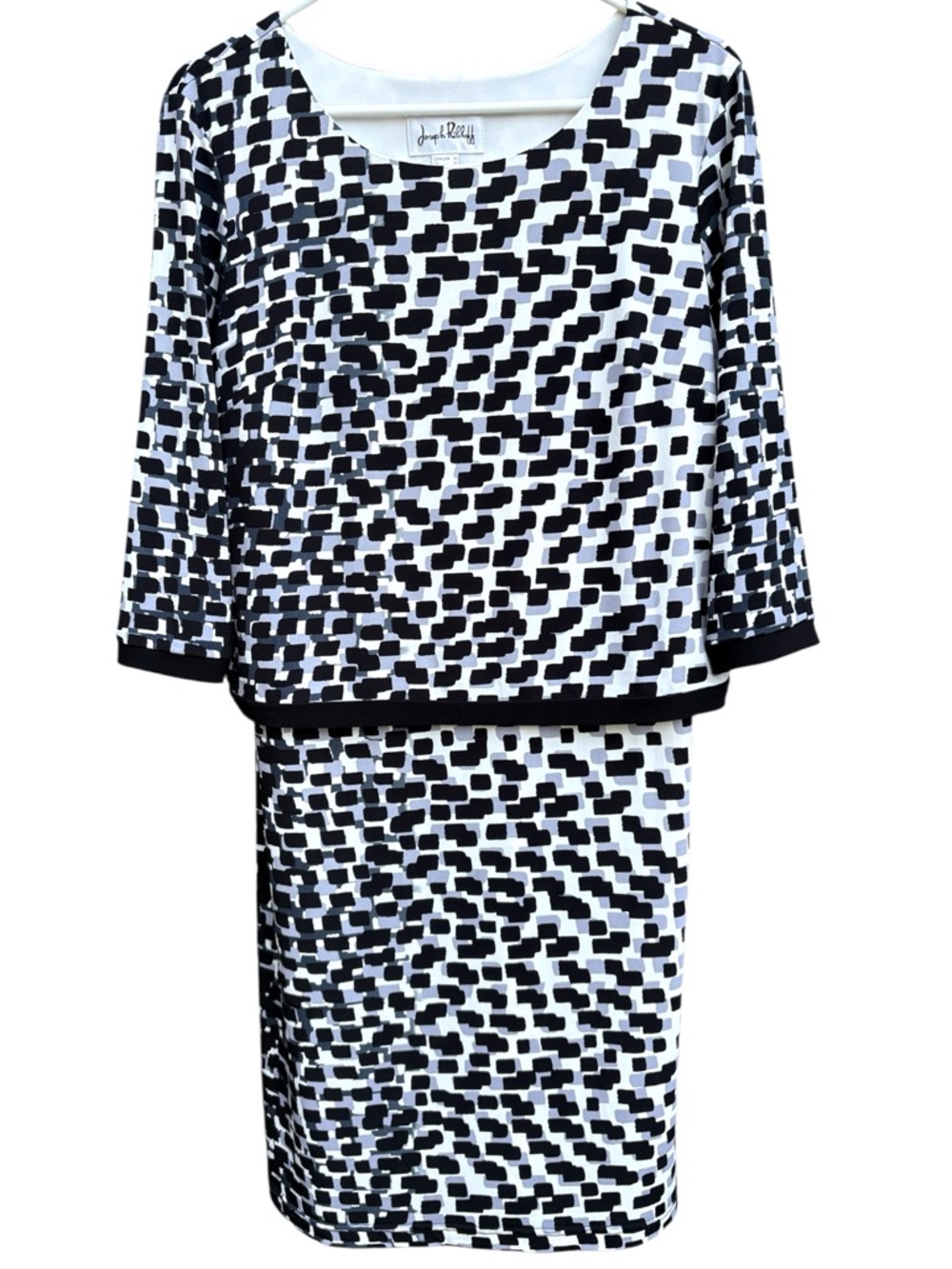 EUC Joseph Ribkoff Layered Bodice 3/4 Sleeve Sheather Dress Size 14